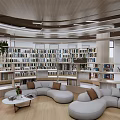 Book Art Inspired Library Interior With Wooden Bookshelves And Spacious Lighting