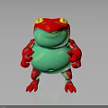 Cartoon Frog 3D Model in Standing Pose with Red Green Body and Yellow Eyes
