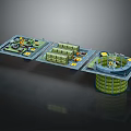 Cartoon Scene Layout With Green Platforms Yellow Blocks And Circular Building