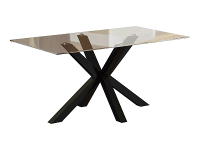 Modern Dining Table With Glass Top And Black X Shaped Legs 3d model
