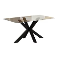 Modern Dining Table With Glass Top And Black X Shaped Legs
