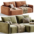 Modern Minimalist Double Seater Fabric Sofa With Stylish Pillows Throw Blanket And Multiple Color Options