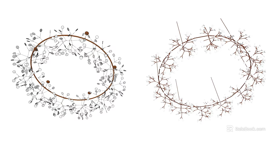 Artistic Branch Design Chandelier With Circular Frame And Hanging Decorative Elements 3d model 