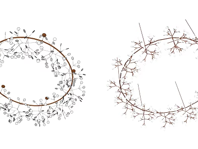 Artistic Branch Design Chandelier With Circular Frame And Hanging Decorative Elements 3d model