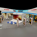 Modern Media Exhibition Booth With Reception Desk Large Screen And Display Posters