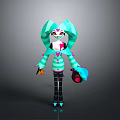 3D Cartoon Character With Geometric Teal Headwear Striped Clothing And Purple Object