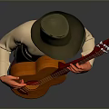 A Man Wearing A Hat Playing An Acoustic Guitar With Gentle Expression