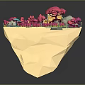 Vibrant Cartoon Scene With Pink Trees Green Grass Yellow Path And Cute Mushrooms