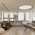 Modern Lounge Area With Plush White Brown Green Chairs TV Wall Decor And Potted Plant