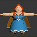 Cartoon Female Character With Red Braided Hair Blue Dress Necklace Yellow Bracelets And Brown Cape