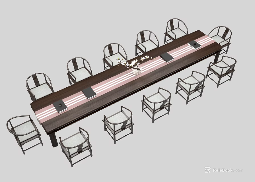 Modern Wooden Conference Table With Surrounding Chairs For Office Meeting Setup 3d model 