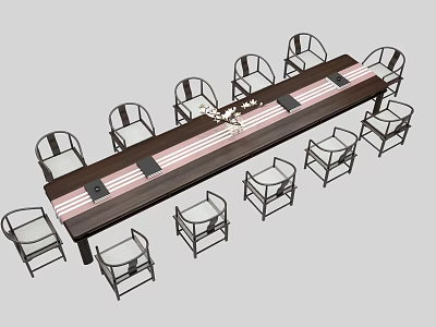 Modern Wooden Conference Table With Surrounding Chairs For Office Meeting Setup 3d model