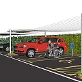 Eco friendly Parking Lot with Green Hedges Accessible Wheelchair Space and Vehicle Parking