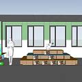Kindergarten Classroom Interior With Green White Walls Large Windows Colorful Bookshelves And Teacher Child
