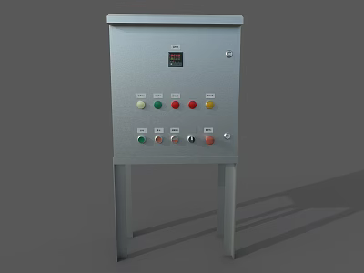 Industrial Control Panel with Multiple Colored Buttons and Digital Display Screen 3d model