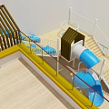 Kindergarten Indoor Play Area With Colorful Slide Stairs And Safe Railings