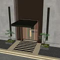 Modern Storefront Facade With Perforated Metal Panels Glass Door Warm Lighting And Green Plants