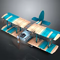 Vintage Blue White Biplane 3D Model With Wooden Metal Material For Aerospace