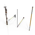Various Structural Poles With Metal Rods Wooden Handles And Top Mounts