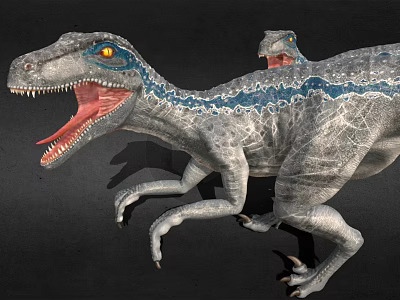Game Movie Dinosaur Character With Open Mouth Blue Stripes And Sharp Teeth 3d model