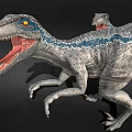Game Movie Dinosaur Character With Open Mouth Blue Stripes And Sharp Teeth