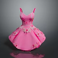Cute Pink Spaghetti Strap Dress With Flower Decorations And Flared Skirt