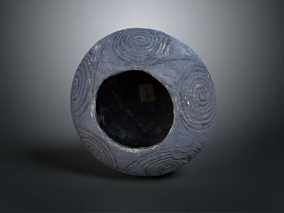 Grey Round Sculpture Carving With Intricate Spiral Patterns And Hollow Center 3d model