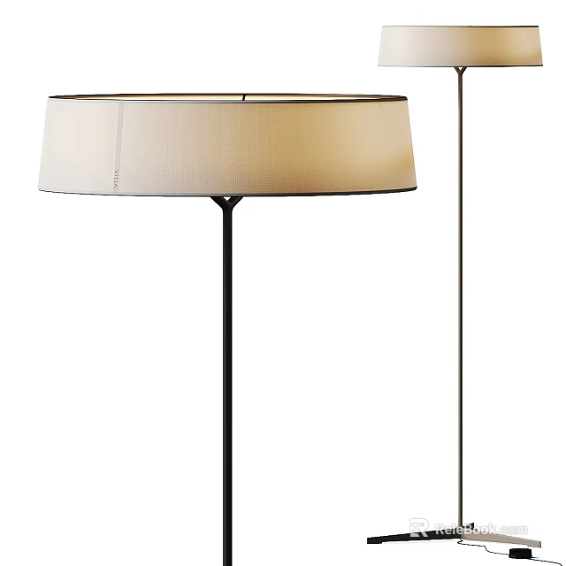 Modern Floor Lamp With Fabric Shade And Black Metal Stand For Living Room Decor 3d model 