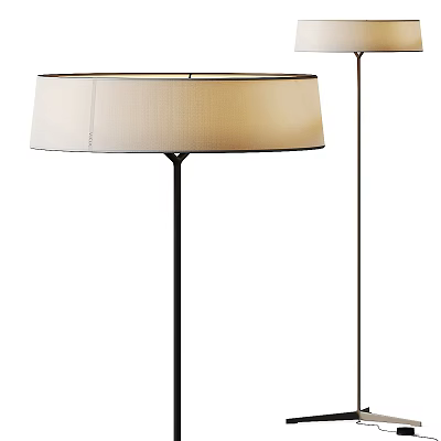 Modern Floor Lamp With Fabric Shade And Black Metal Stand For Living Room Decor 3d model