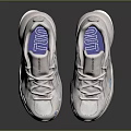 Modern White Sneakers With Gray Stripes Blue Accents And Chunky Sole