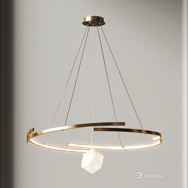 Modern Circular Chandelier With Gold Metal Frame And Double LED Light Rings 3d model 