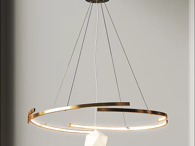 Modern Circular Chandelier With Gold Metal Frame And Double LED Light Rings 3d model