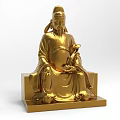 Golden Traditional Seated Figure Sculpture With Intricate Carving And Base