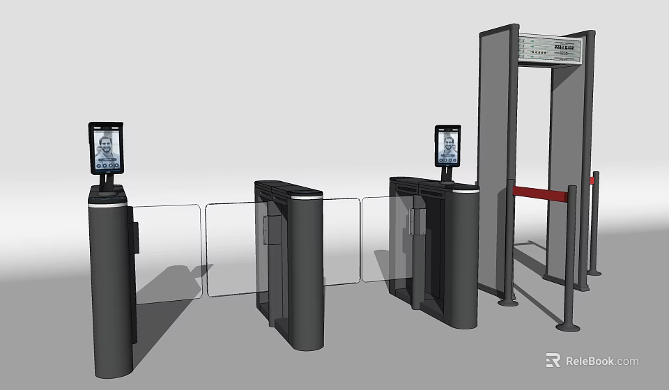 Public Facilities With Turnstiles Security Gates And Facial Recognition Systems 3d model 