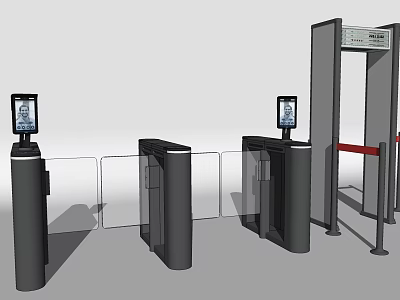 Public Facilities With Turnstiles Security Gates And Facial Recognition Systems 3d model
