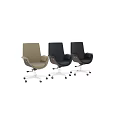 Modern Office Table and Chair Set with Beige Black Leather Wooden Swivel Chairs on Wheels