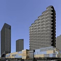 Modern Urban High Rise Buildings Featuring Colorful Glass Facade And Street Vehicles Trees