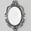 Ornate Silver Oval Mirror With Intricate Scrollwork Frame And Decorative Design 3d model