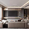 Modern Living and Dining Room Interior With Sofa Dining Table Artwork And Shelves