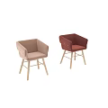 Modern Light Pink Upholstered Lounge Chair With Wooden Legs And Armrest Design Details