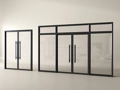 Stylish Modern Glass Double Doors With Black Frame For Home Interior 3d model