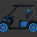Sleek Modern Golf Cart With Blue Black Accents Stylish Wheels And 88 Seat Logo