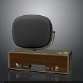 Realistic Virtue Retro Radio With Wooden Panel Golden Trim And Display Screen