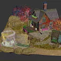 Rustic Cottage With Red Autumn Trees Glass Dome Gazebo And Stone Path