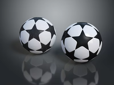 Two Classic Black And White Soccer Balls With Reflective Surfaces For Daily Sports Use 3d model