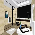 Modern Hotel Bathroom Interior With Marble Countertop Glass Shower And Towels