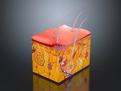 Head Skin Anatomical Structure Displaying Epidermis Dermis Subcutaneous Layers Hair Follicles Blood Vessels And Nerves 3d model