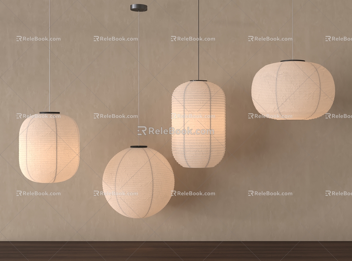 Quiet chandelier Japanese lantern 3d model