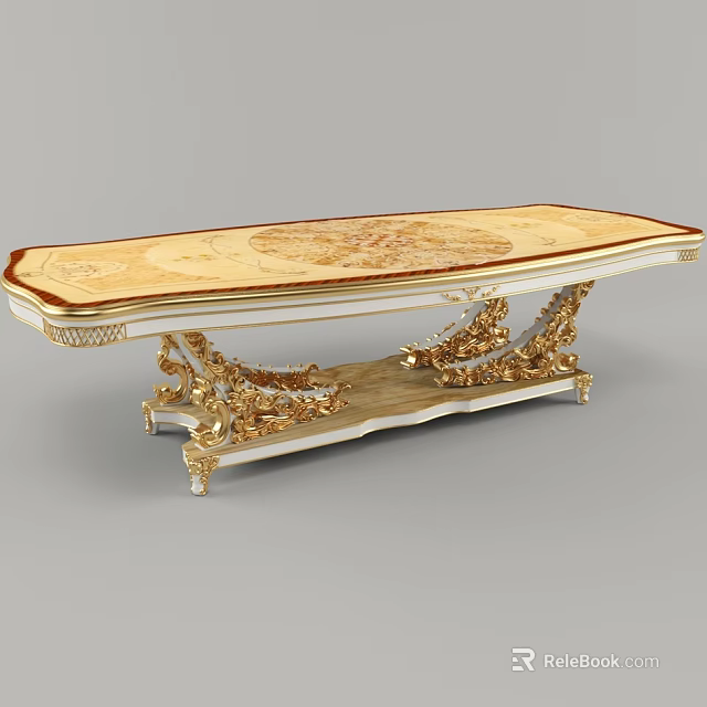 Elegant Ornate Dining Table With Golden Carved Legs And Decorative Tabletop Design 3d model 