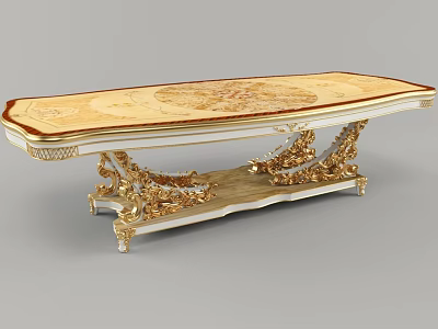 Elegant Ornate Dining Table With Golden Carved Legs And Decorative Tabletop Design 3d model